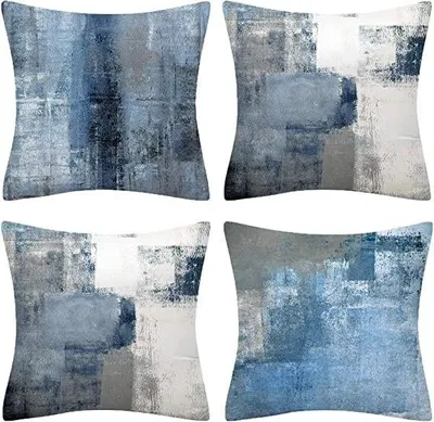 Obrázok produktu pre Sada štyroch moderných obliečok na vankúše, rozmer 45 x 45 cm, v námornomodrej a sivej farbe