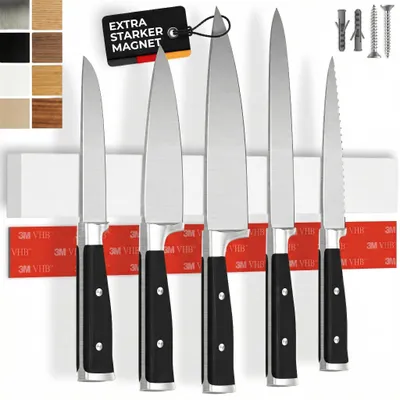 Produktbild von Magnetische Messerleiste Selbstklebend - Extra Starker Magnet - Ohne Bohren - 40 cm Weiß