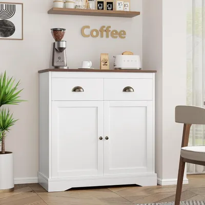 Image de Buffet avec 2 portes et 2 tiroirs, blanc, 80x40x90 cm