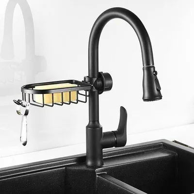Productafbeelding van Famanu Keukenmengkraanhouder - Verwijderbare organizer voor spoelbakken en badkamers (zwart)