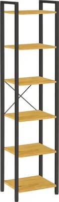 Zdjęcie produktu dla Regał industrialny loft wysoki 6 półek dąb czarny metal 187x40x30 Begryf