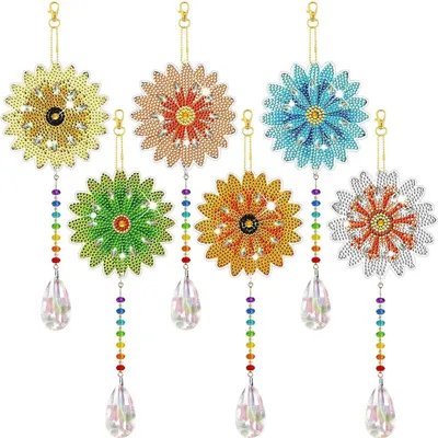 Diamond Painting Hänger-Set 6er, Blumen, Acryl, DIY