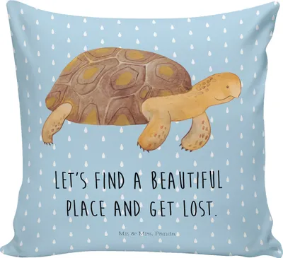 Produktbild von Mr. & Mrs. Panda Dekokissen Schildkröte Marschieren - Blau Pastell - Geschenk, Neustart, Sofakissen, zier kissen, kuschelkissen 40x40, Lieblingsmensch, bedruckt, Meer