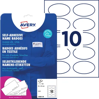 Zdjęcie produktu dla Avery L4882-20, Biały, Owalny, Wyjmowana, A4, Laser, 10 szt.