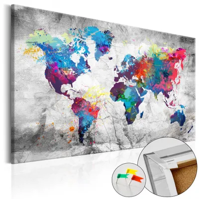 Obrázek produktu pro Korkový obraz z netkané textilie - Mapa světa: Grey Style 90x60 cm mapy k-A-0179-p-d