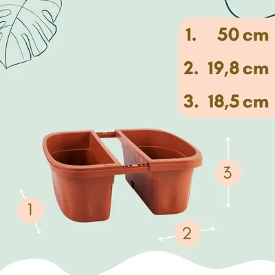 Produktbild von 2er Set Blumenkasten Balkongeländer Beidseitig Balkon Blumenkasten Doppelseitig Balkonkasten mit Halterung Geländerkasten mit Wasserspeicher Teracotta 50 cm