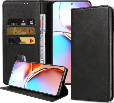Produktbild von Geeignet für Motorola Edge 40 Pro Handytasche Kunstleder mit Magnetverschluss und Kartenhalter Bookcase mit Klappe - Wallet Case mit Kartenfach - Schwarz - Smartphonics