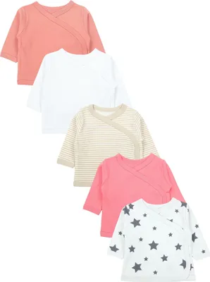 Produktbild von TupTam Baby Mädchen Langarm Wickelshirt Baumwolle 5er Set, Farbe: Sterne_Weiß_Pink_Beige_Rostbraun, Größe: 56