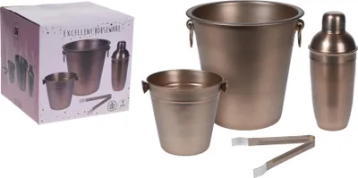Produktbild von Barkeeper-Zubehörset 4-teilig, Kupferfarben, Edelstahl, mit 2 Eimern (Ø 14/22 cm) und Shaker (H 21 cm)