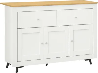 Obrázek produktu pro Příborník – kuchyňská skříň – 2 zásuvky a 3 dvířka – nastavitelná police – volně stojící – melamin – 117 x 35 x 80 cm – bílá