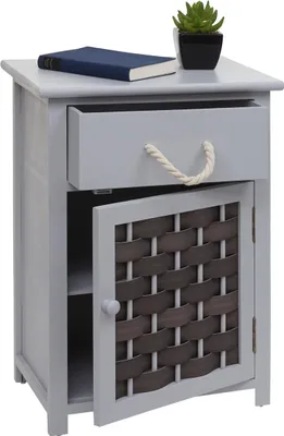 Obrázek produktu pro Komoda HWC-K83, skříňka zásuvková, dřevo 55x39,5x28,5cm  šedá, polyratan tmavě šedá