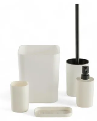 Image de Ensemble de 5 accessoires de salle de bain - TODAY - UTILITY - Distributeur de savon, porte-brosse à dents, porte-savon, brosse WC, poubelle - Blanc