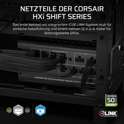 Produktbild von Corsair HX1000i, 1000 W, 100 - 240 V, 47 - 63 Hz, 13 - 6.5 A, 150 W, 1000 W