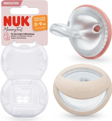 Produktbild von NUK MommyFeel Babyschnuller 0−9 Monate | Stillfreundlicher Sauger | BPA-freies Silikon | Blush & Sandstone | 2 Stück