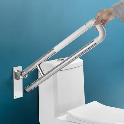 Produktbild von Toiletten-Haltegriff mit Klappmechanismus,für Badezimmer,faltbar,rutschfest,für Behinderungshilfe,ältere Menschen,Duschhilfe,6mm dicke Stahlplatte 60cm gelb,