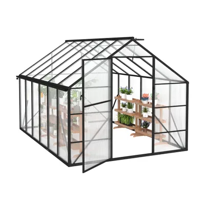 Image de UISEBRT Premium Serre en aluminium 380x250x205cm, 9.5m² Serre de jardin accessible avec fondations renforcées, fenêtre de toit et porte, résistante aux intempéries et à la température pour tomates, légumes & plantes