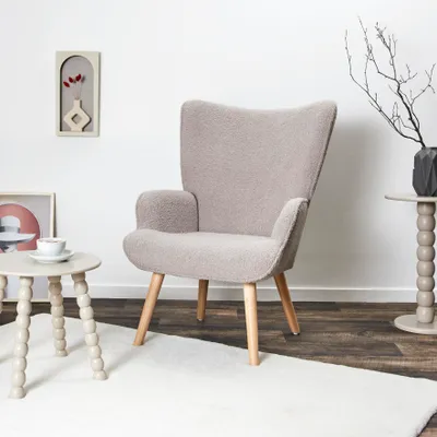 Image de Fauteuil - HOME DECO FACTORY - Rhea - Bouclette - Gris