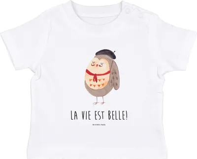 Produktbild von Mr. & Mrs. Panda T-Shirt Eule Frankreich 6. - 12. Monat - Weiß - Geschenk, Baby Top, Jerseyshirt, Babyshirt, Owl, Französisch, Öko, Spruch, Shirt