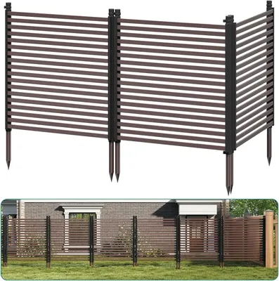 Immagine prodotto di Pannello divisorio per giardino, recinzione esterna - Recinzione in metallo, 3 pezzi - 122x269 cm - Non richiede scavi - Resistente alla ruggine - Montaggio semplice - Colore marrone