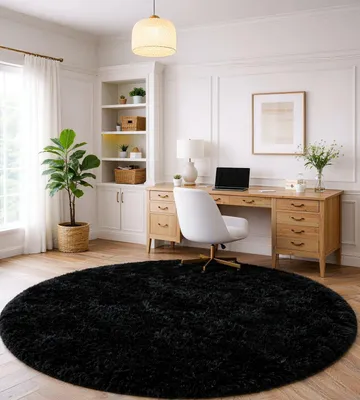 Imagen del producto de Alfombra de felpa redonda, suave, de 100x100 cm, ideal para dormitorios