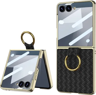 Immagine prodotto di Custodia per Samsung Galaxy Z Flip 7 con design in elettroplastica, protezione dello schermo e supporto ad anello nero