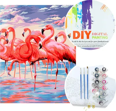 Produktbild von Malen nach Zahlen Flamingos auf einem See, Vögel, rosa Vögel | W6514