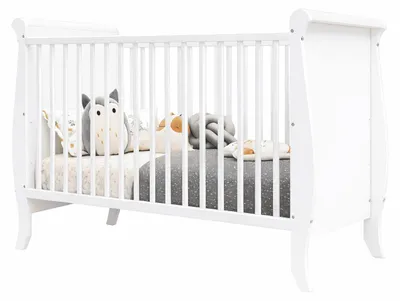 Łóżeczko dziecięce „Misza” 120×60 – biały – z gryzakami + materac piankowy – zdjęcie produktu 1