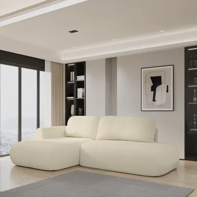 Produktbild von Masseno Ecksofa NUVIRA L-S mit Schlaffunktion L-Form, Sofa mit Bettkasten, Wohnzimmersofa, Couch, Soffa, Bettsofa, Couchgarnitur- Creme, QUELLE 02
