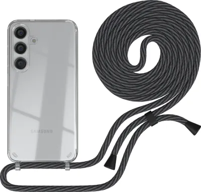 Produktbild von EAZY CASE Handykette kompatibel mit Samsung Galaxy S24, Handyhülle mit Umhängeband, Handykordel, Schutzhülle Clear, Band in Grau