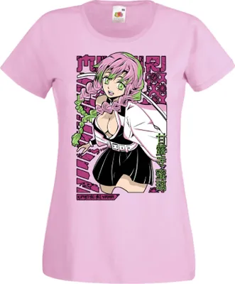 Zdjęcie produktu dla Koszulka Damska Manga Anime Demon Anime Slayer Kanroji Mitsuri Kanroji Mitsuri, Lady XS / Jasnoróżowy
