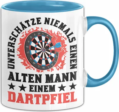 Produktbild von Unterschätze Niemals Einen Alten Mann Mit Einem Dartpfeil Tasse Geschenk (Blau)