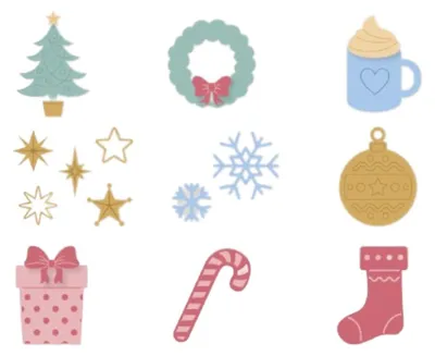9 Mini-Stanzformen Weihnachten – Sterne, Schneeflocken, Geschenk, Baum