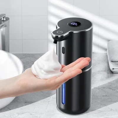 Produktbild von Seifenspender Automatisch, Elektrischer Seifenspender mit Digitalanzeige, 380ml USB-wiederaufladbarer Schaumseifenspender für Bad und Küche, Schwarz