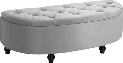 Productafbeelding van Bank met opbergruimte, zitkruk, opbergbox, voetenbankje, fluweelzachte afwerking, rubberhout, grijs, slaapkamer