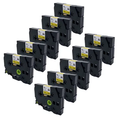 Produktbild von DULA Etikettenband - Kompatibel mit Brother P-Touch Tze-631 - 10 Stück - Schwarz auf gelb - 12mm x 8m