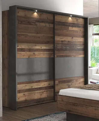 Produktbild von Schwebetürenschrank Kleiderschrank Ausführung wählbar old wood vintage beton dunkelgrau Modern