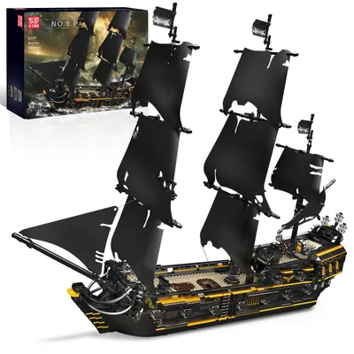 Produktbild von Mould King 13199 Piratenschiff Bausteine, 3180 Teile Groß Black Pearl Segelschiff MOC Modellbausatz Klemmbausteine für Erwachsene