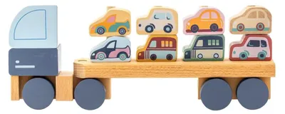 Produktbild von Pastel LKW mit Autos – Holzpuzzle, 12 Teile