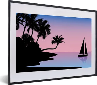 Produktbild von MuchoWow® MuchoWow® Gerahmtes Poster Strand - Boot - Palme - Schatten 40x30 cm - Poster mit zchwarzem Bilderrahmen - Bilderrahmen - Poster im Rahmen
