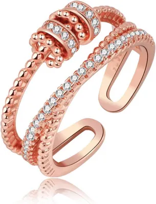 Image de Bague en argent sterling 925, multicouche, rotative, avec zircone, taille 54, bague anti-stress