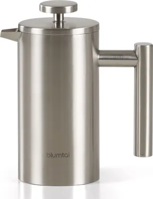 Produktbild von Blumtal French Press aus Edelstahl,Thermo Kaffeebereiter doppelwandig isoliert mit Messskala inkl. Ersatzfilter & Anleitung