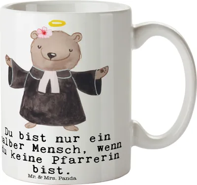 Produktbild von Mr. & Mrs. Panda Kaffeetasse Pfarrerin Herz - Weiß - Geschenk, Trinkbecher, Kirche, Kaffeebecher, Witzig, Tasse, Spruch, Lustig, Pott, design