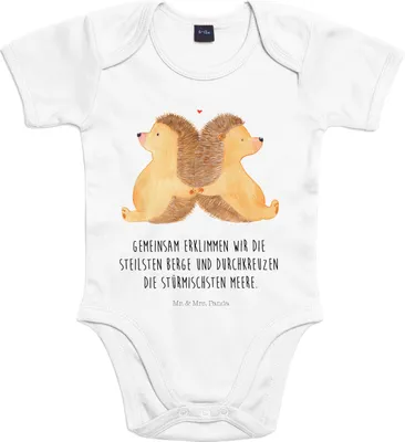 Produktbild von Mr. & Mrs. Panda babykleidung body Igel händchenhaltend 1. - 3. Monat - Heather Grey - Geschenk, Liebe, Babybody, Strampler Baby, Love, Verknallt, Ehe, Freundin, overall