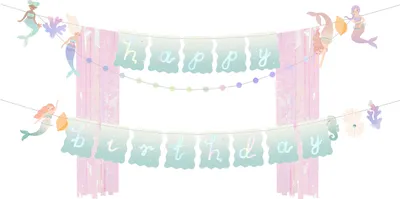 Happy Birthday Girlande 130x100cm Meerjungfrau Banner Bunt Pastell