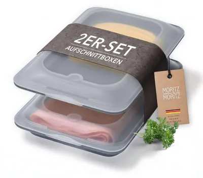Produktbild von Moritz & Moritz 2er Set Aufschnittbox stapelbar Schwarz – Frischhaltedosen mit D