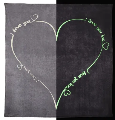 Produktbild von Kuscheldecke Tagesdecke Love You Herz Grau Glow in the Dark Kuschelig Flauschig, Größe:220x240 cm