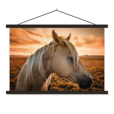 Produktbild von MuchoWow® Textilposter Pferd - Tiere - Porträt 90x60 cm mit schwarzem Rahmen - Aufhängungssatz