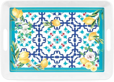 Produktbild von Rechteckiges Melamintablett mit Griffen – Flower & Lemon