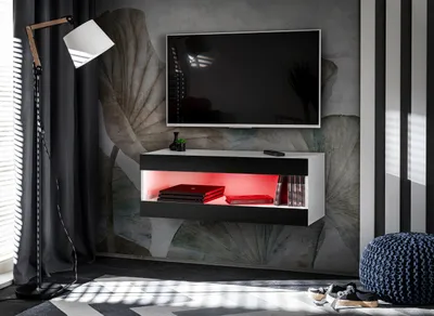 Obrázok produktu pre TV skrinka, Tivoli RTV2, biela/čierna, šírka 100 cm x výška 36 cm x hĺbka 35 cm, LED RGB, do obývačky, spálne