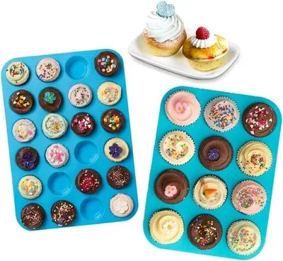 Produktbild von Silikon-Muffin-Backformen 12+24 Kavitäten BPA-frei blau
